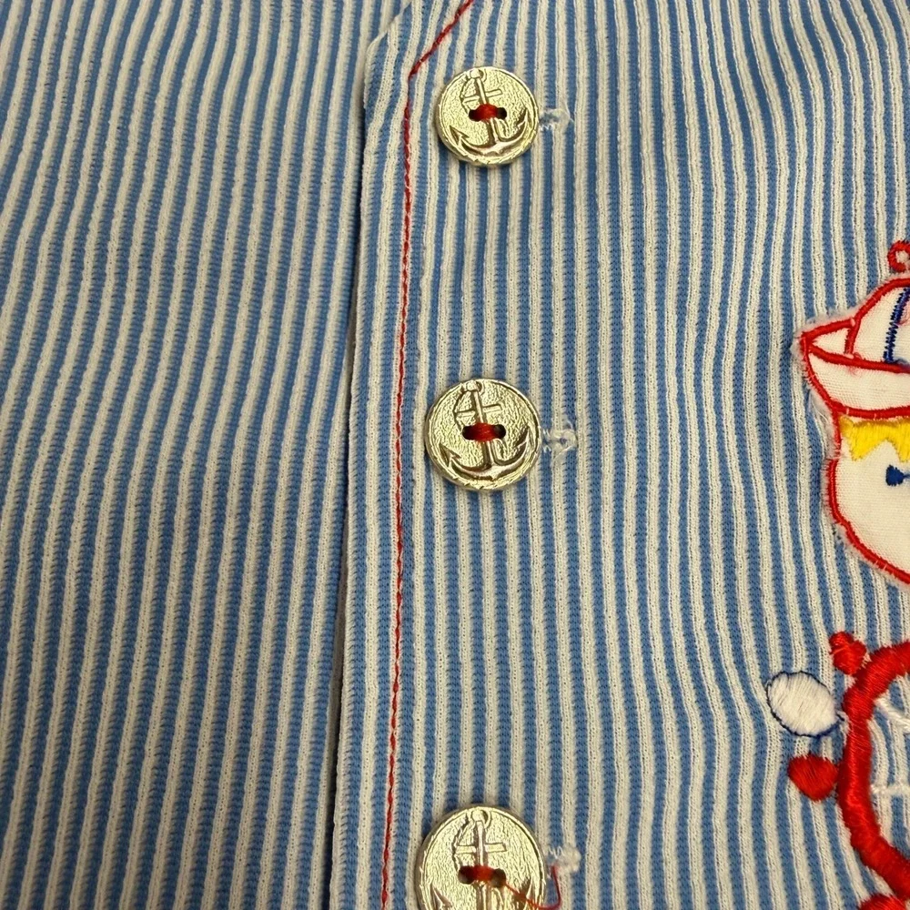 Vintage‎ Kids Vest Blue White Nautical Seersucker Embroidered Sailor 2T